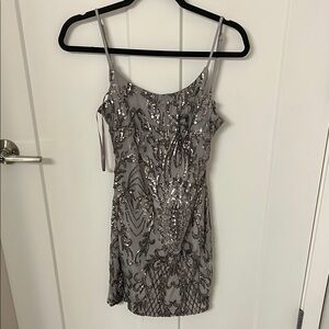 Elegant Silver Sequin mini Dress